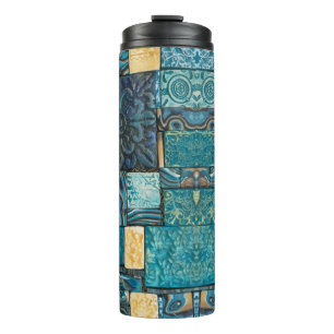 Turquoise and Gold Mosaic Tiles Thermal Tumbler
