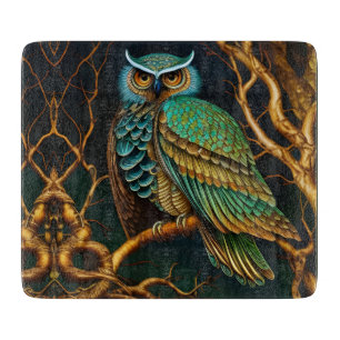 Turquoise and Gold Owl Cutting Board