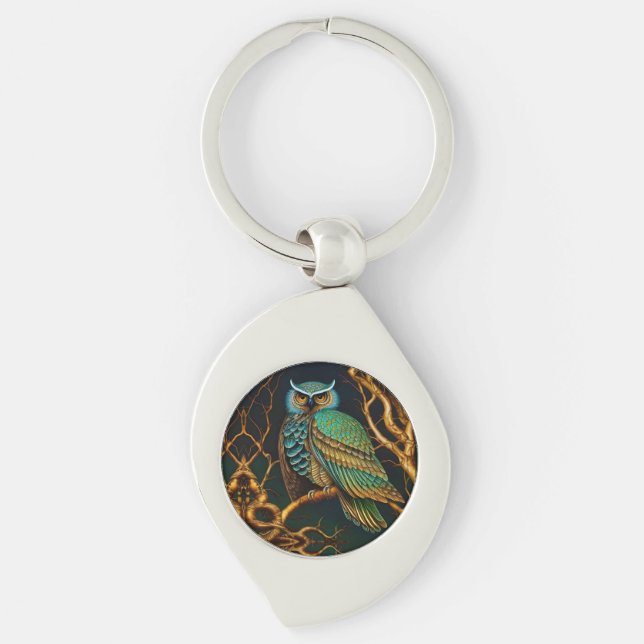 Turquoise and Gold Owl Key Ring (Front)