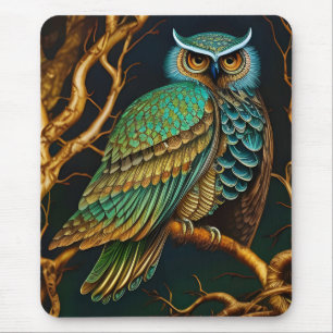 Turquoise and Gold Owl Mouse Mat