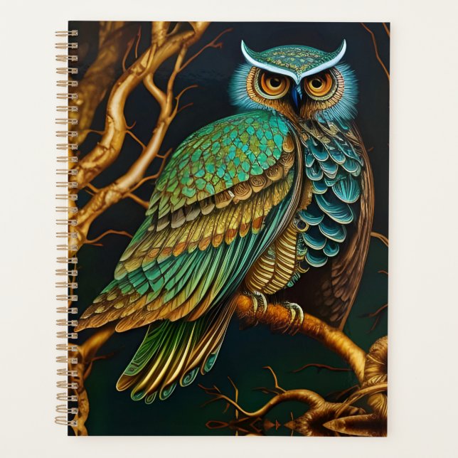 Turquoise and Gold Owl Planner (Front)