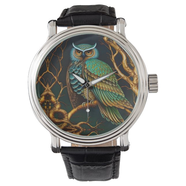 Turquoise and Gold Owl Watch (Front)