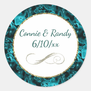 Turquoise and Gold Pattern Monogram Sticker
