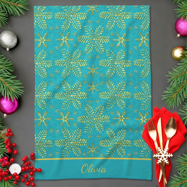 Turquoise and Gold Personalised Tea Towel (Creator Uploaded)