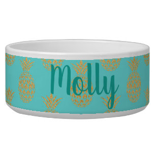 Turquoise and Gold Pineapples Custom Pet Bowl