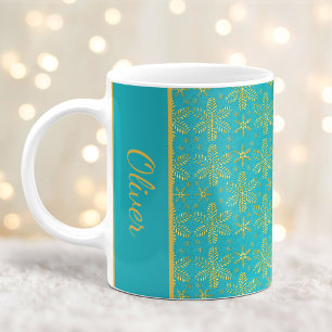 Turquoise and Gold Snowflakes Christmas Mug