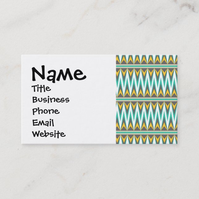Turquoise and Gold Tribal Arrowhead Zigzags Design Business Card (Front)