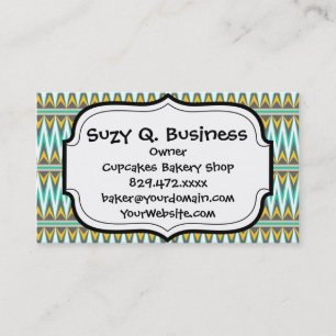 Turquoise and Gold Tribal Arrowhead Zigzags Design Business Card