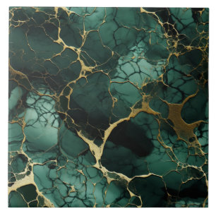 Turquoise and Gold Veined Marble Illustration Tile
