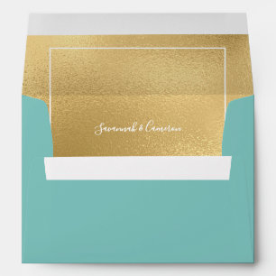 Turquoise and Gold Wedding Envelope w/ Address 