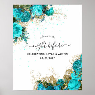 Turquoise and Gold Wedding Rehearsal Welcome Poster