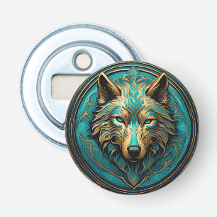 Turquoise and Gold Wolf Bottle Opener