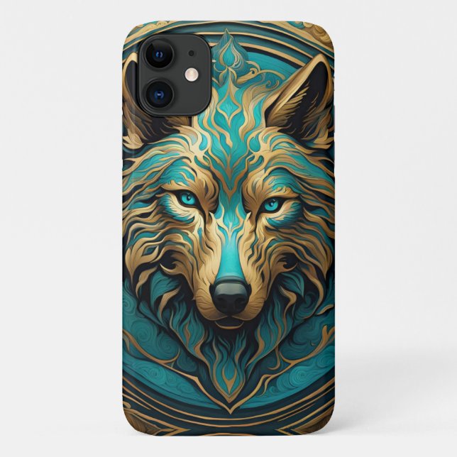Turquoise and Gold Wolf Case-Mate iPhone Case (Back)
