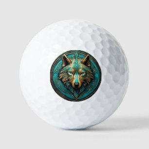 Turquoise and Gold Wolf Golf Balls