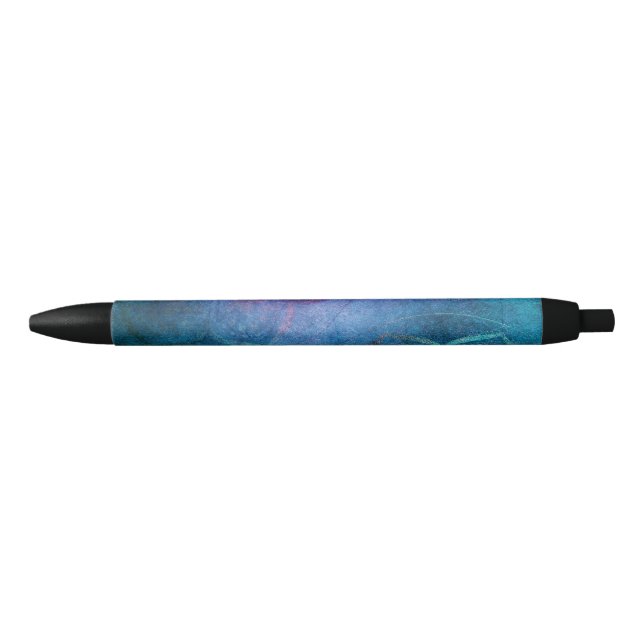 Turquoise and Green Elegant Lotus Flower Black Ink Pen (Front)