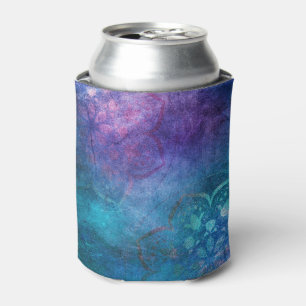 Turquoise and Green Elegant Lotus Flower Can Cooler