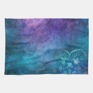 Turquoise and Green Elegant Lotus Flower Tea Towel