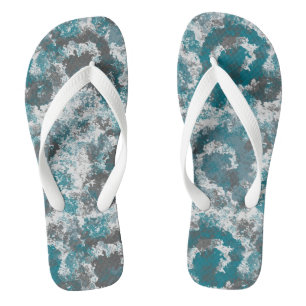 Turquoise and Grey Abstract Flip Flops