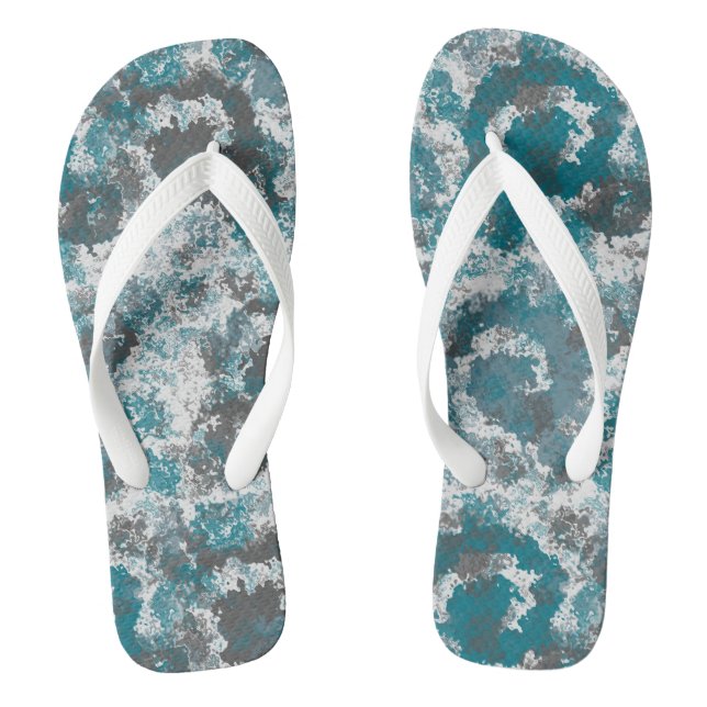 Turquoise and Grey Abstract Flip Flops (Footbed)
