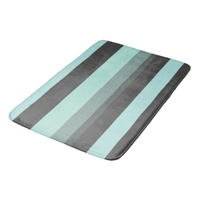 Turquoise and Grey Abstract Stripes Bath Mat (Angled)