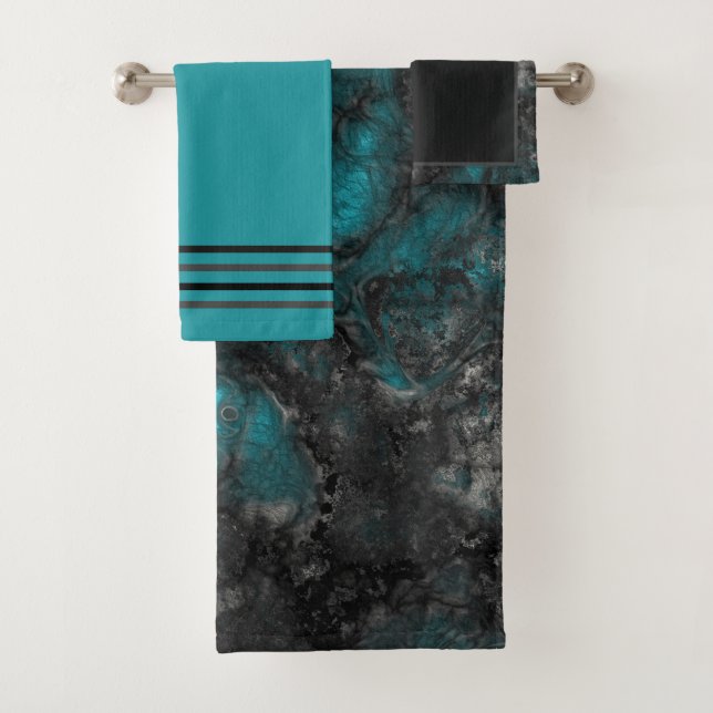 Turquoise and Grey Bath Towel Set (Insitu)