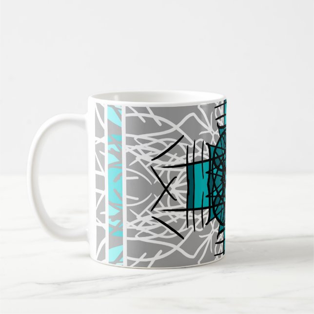 Turquoise and Grey Bohemian Mandala Coffee Mug (Left)