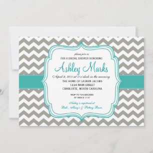 turquoise and Grey Chevron Invitaiton Invitation