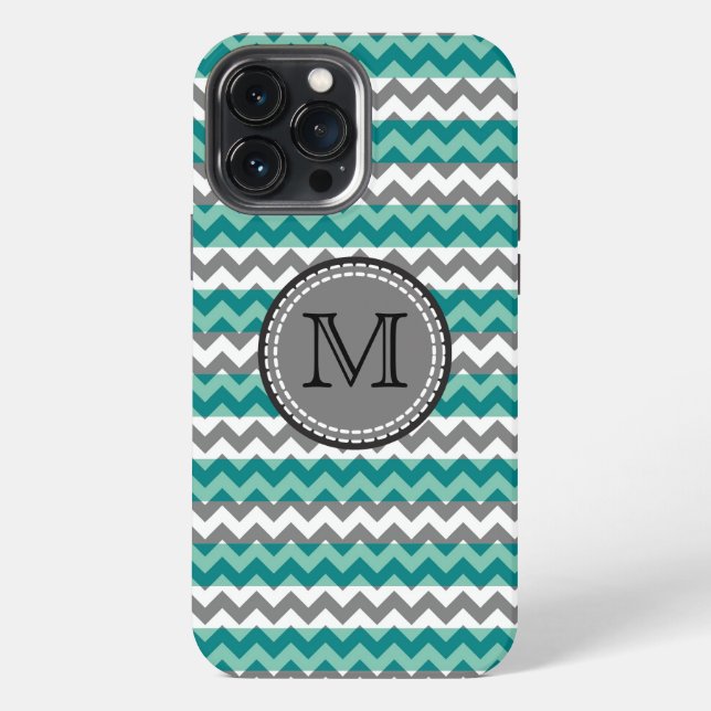 Turquoise and Grey Chevron Zigzag Monogram iPhone Case (Back)