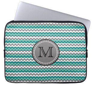 Turquoise and Grey Chevron Zigzag Monogram Laptop Sleeve