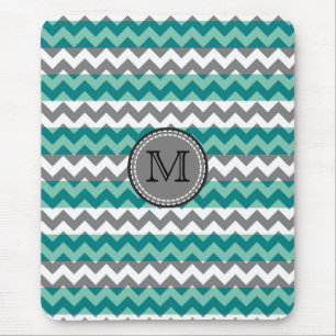 Turquoise and Grey Chevron Zigzag Monogram Mouse Mat