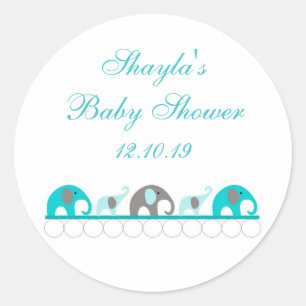 Turquoise and Grey Elephant Baby Shower Favour Classic Round Sticker
