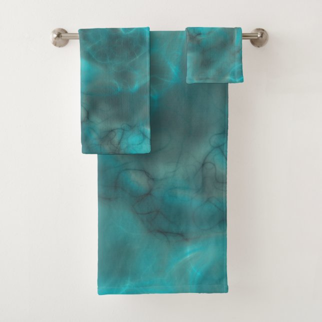 Turquoise and grey Marble abstract Bath Towel Set (Insitu)