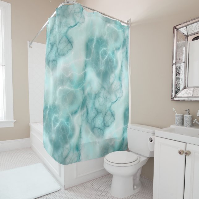 Turquoise and grey Marble abstract Shower Curtain (In Situ)
