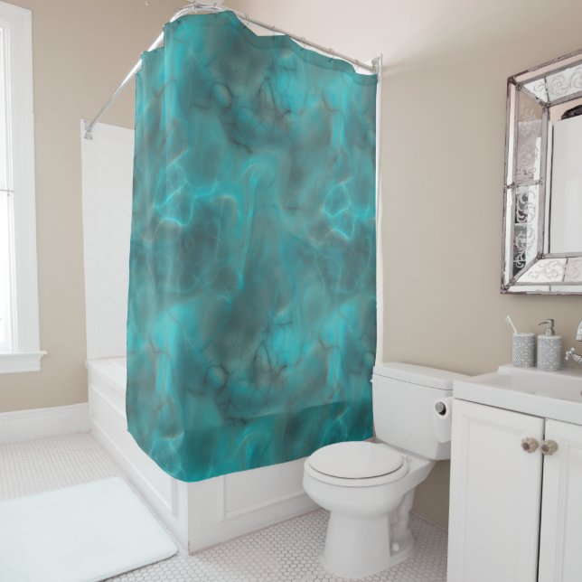 Turquoise and grey Marble abstract Shower Curtain (In Situ)