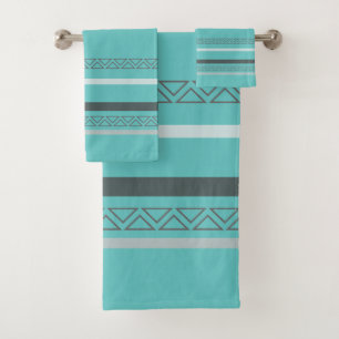 Turquoise and Grey Stripes Bath Towel Set