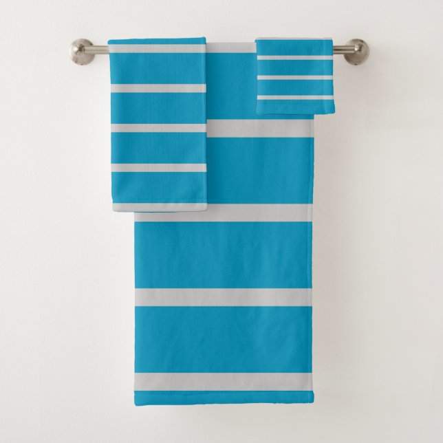 Turquoise and Grey Stripes Bath Towel Set (Insitu)