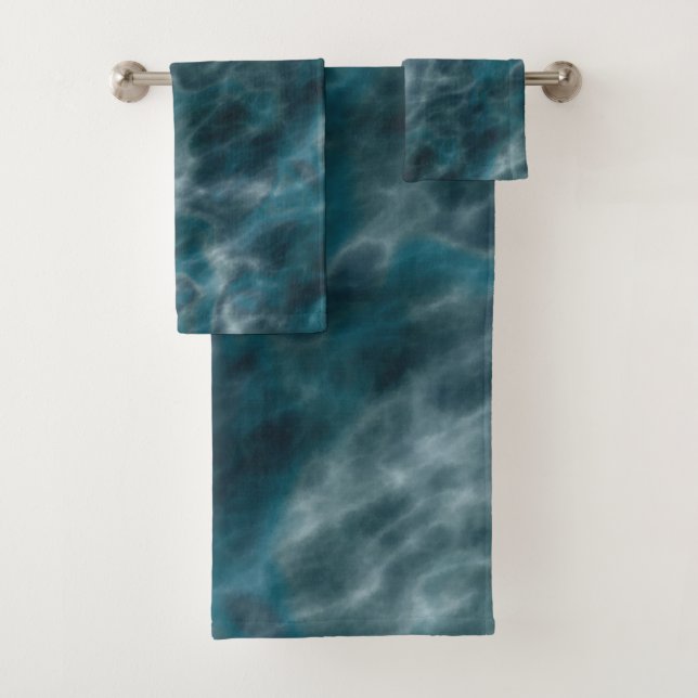 Turquoise and grey water bath towel set (Insitu)