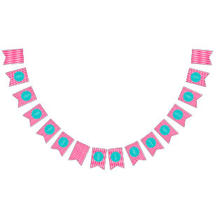 Turquoise and hot pink stripes Happy Birthday Bunting