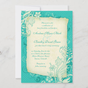 Turquoise and Ivory Floral Wedding Invitation