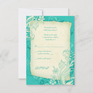 Turquoise and Ivory Floral Wedding Reply Card