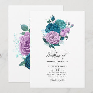 Turquoise and Lavender Floral Wedding Invitation
