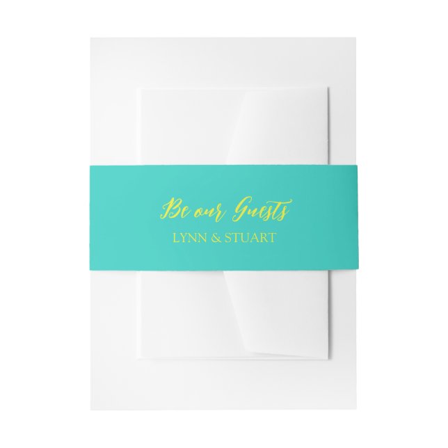 Turquoise and Lemon 'Be Our Guests' Wedding Invitation Belly Band (Front Example)