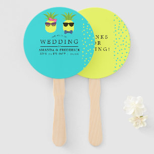 Turquoise and Lemon Summer Beach Wedding Favour Hand Fan