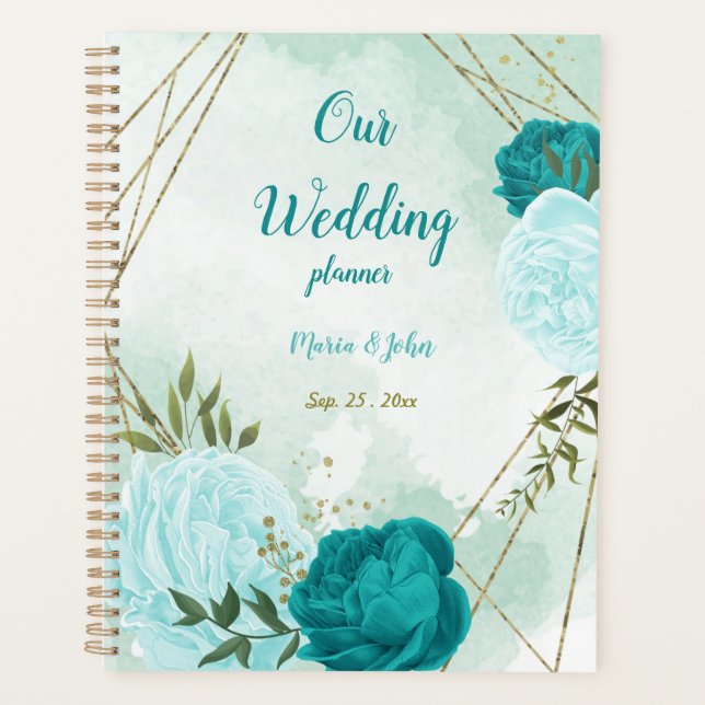 turquoise and light blue flowers greenery wedding planner (Front)