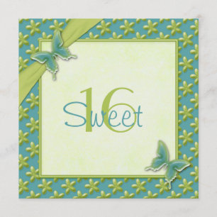Turquoise and Lime Butterfly Sweet Sixteen Invite