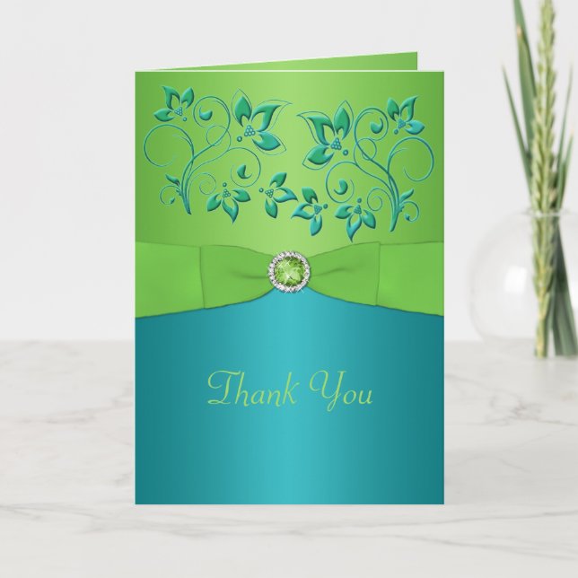 Turquoise and Lime Floral Thank You Card (Front)