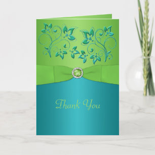 Turquoise and Lime Floral Thank You Card