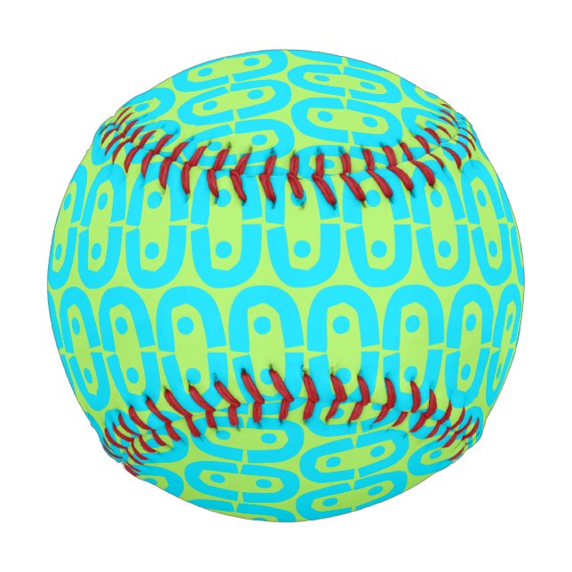 Turquoise and Lime Green Geometric Pattern Baseball (Front)