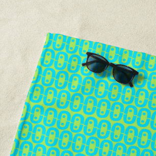 Turquoise and Lime Green Geometric Pattern Beach Towel