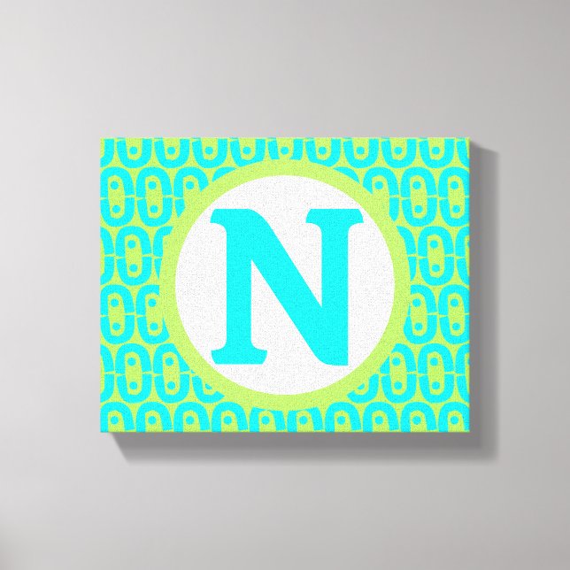 Turquoise and Lime Green Geometric Pattern Canvas Print (Front)